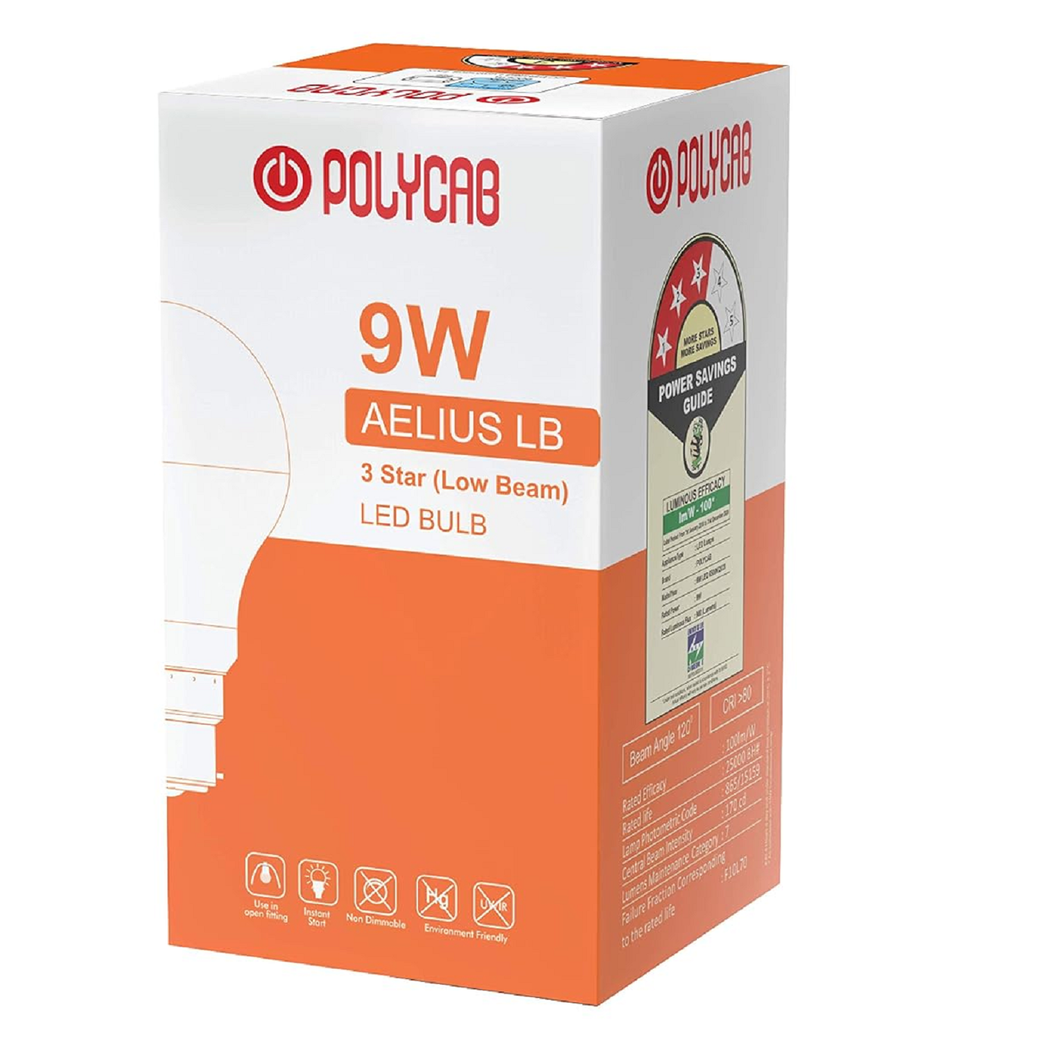 Polycab 9W Aelius Energy-Saving LED Bulb B22 Base BC Cool Day Light  White